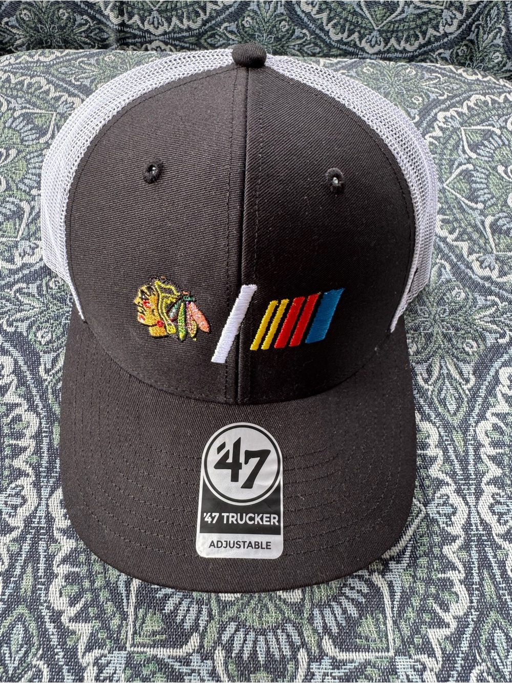 NASCAR/ Chicago Blackhawks NHL 47 Brand Adjustable Hat Trucker Cap New